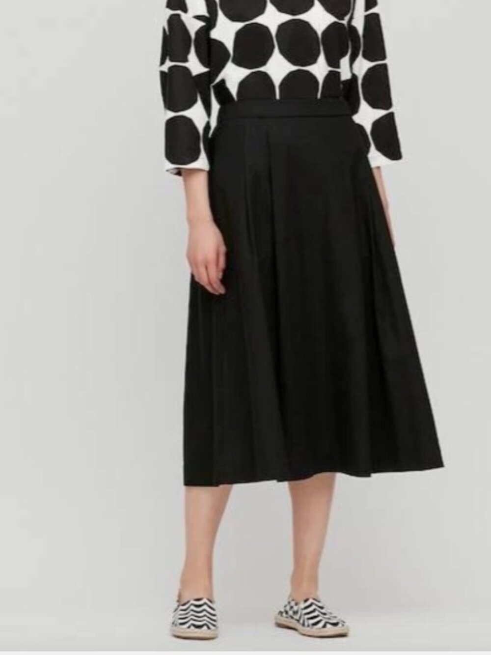 Size L - MARIMEKKO FOR UNIQLO Women's Black Linen Cotton Blend Midi A-Line Skirt